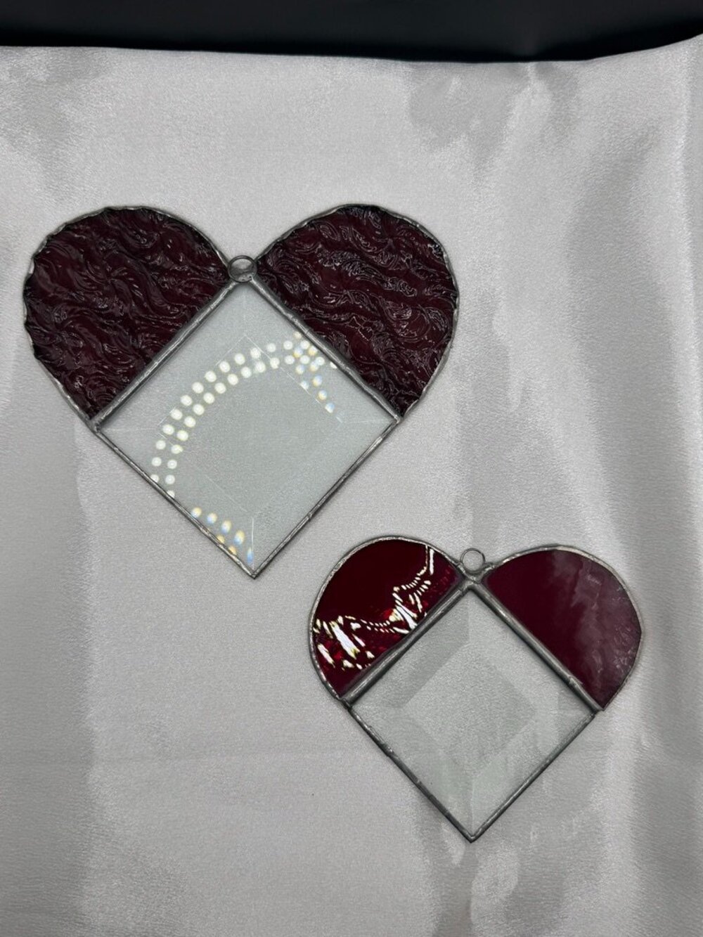 Vintage Cottagecore Stained Glass Heart Suncatchers Set of Two